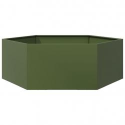 Jardinière bac lit surélevé plantes fleurs terrasse jardin olive hexagone 138 x 120 x 45 cm acier v