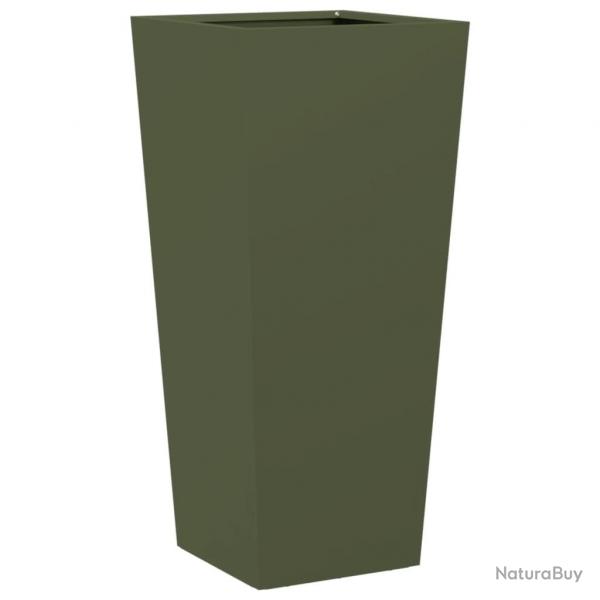 Jardinire bac lit surlev plantes fleurs terrasse jardin olive 35 x 35 x 75 cm acier vert 02_0038