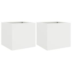 Jardini&egrave;re bac lit sur&eacute;lev&eacute; plantes fleurs jardin terrasses lot de 2 32 x 30 x 29 cm acier blanc 02