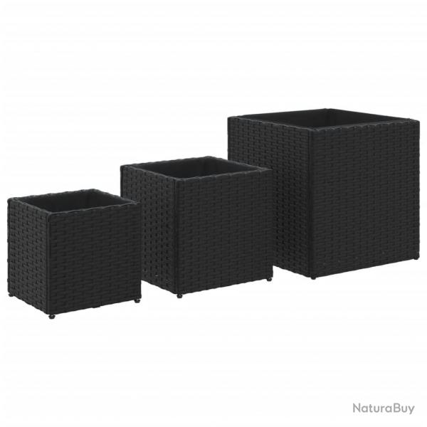Jardinire bac lit surlev plantes fleurs jardin terrasses d'extrieur 3 pcs rsine tresse noir 0