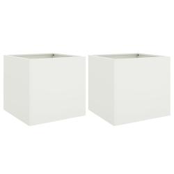 Jardini&egrave;re bac lit sur&eacute;lev&eacute; plantes fleurs jardin terrasses lot de 2 42 x 40 x 39 cm acier blanc 02