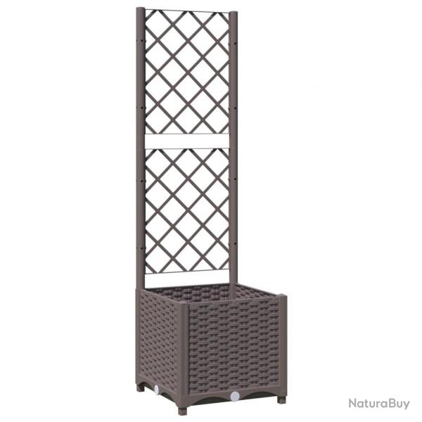 Jardinire bac lit surlev plantes fleurs terrasse jardin avec treillis 40 x 40 x 136 cm PP marron