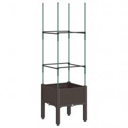 Jardinière bac lit surélevé plantes fleurs terrasse jardin avec treillis 40 x 40 x 142,5 cm PP marr
