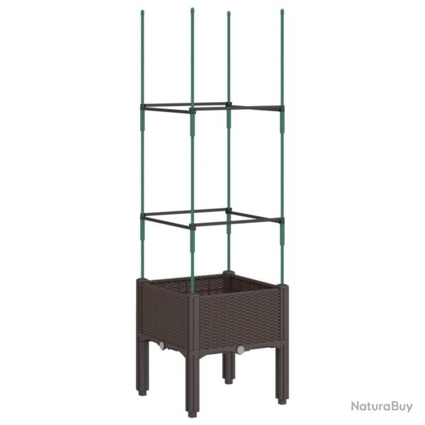 Jardinire bac lit surlev plantes fleurs terrasse jardin avec treillis 40 x 40 x 142,5 cm PP marr