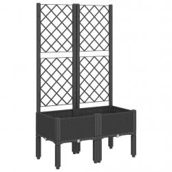 Jardinière bac lit surélevé plantes fleurs terrasse jardin avec treillis 80 x 40 x 142 cm PP noir 0