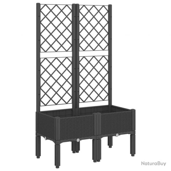 Jardinire bac lit surlev plantes fleurs terrasse jardin avec treillis 80 x 40 x 142 cm PP noir 0