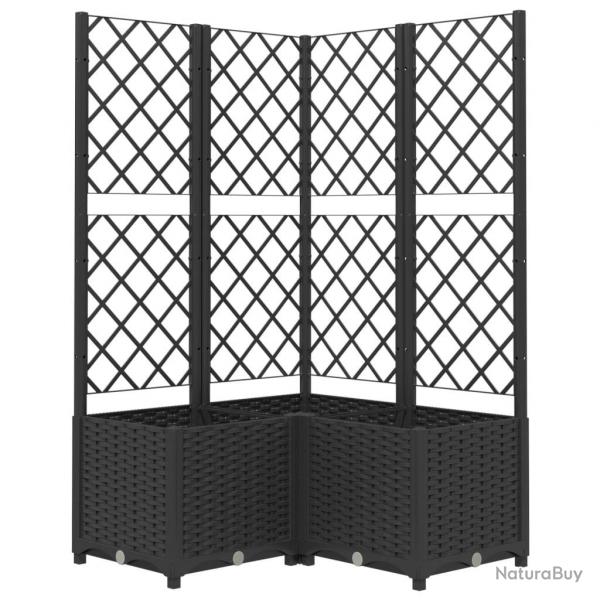 Jardinire bac lit surlev plantes fleurs terrasse jardin avec treillis 80 x 80 x 136 cm PP noir 0