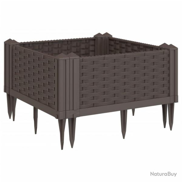 Jardinire bac lit surlev plantes fleurs terrasse jardin avec piquets 42,5 x 42,5 x 28,5 cm PP ma