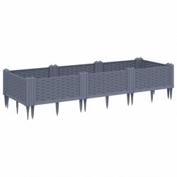 Jardinière bac lit surélevé plantes fleurs terrasse jardin avec piquets 125 x 40 x 28,5 cm PP gris