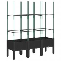 Jardinière bac lit surélevé plantes fleurs terrasse jardin avec treillis 120 x 40 x 142,5 cm PP noi