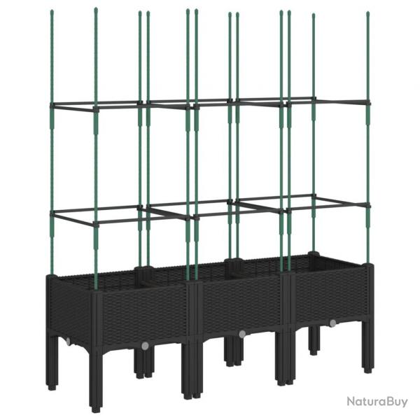Jardinire bac lit surlev plantes fleurs terrasse jardin avec treillis 120 x 40 x 142,5 cm PP noi