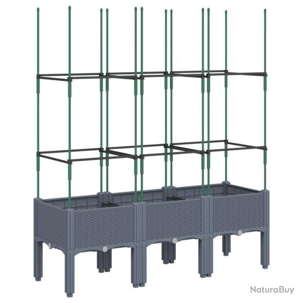 Jardinire bac lit surlev plantes fleurs terrasse jardin avec treillis 120 x 40 x 142,5 cm PP gri