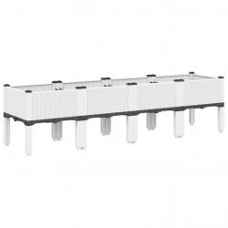 Jardinière bac lit surélevé plantes fleurs terrasse jardin avec pieds 160 x 40 x 42 cm PP blanc 02_