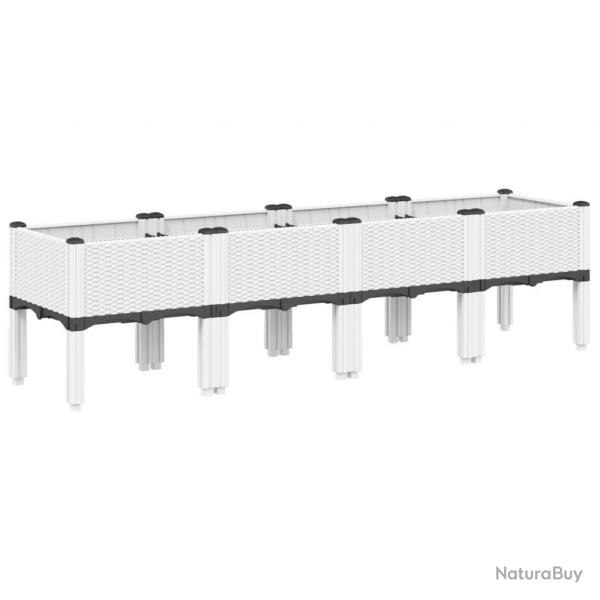 Jardinire bac lit surlev plantes fleurs terrasse jardin avec pieds 160 x 40 x 42 cm PP blanc 02_