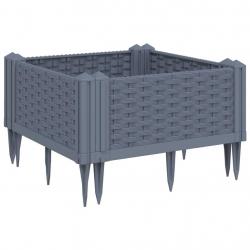 Jardinière bac lit surélevé plantes fleurs terrasse jardin avec piquets 42,5 x 42,5 x 28,5 cm PP gr