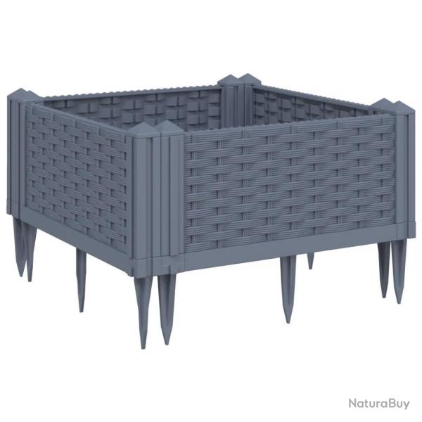 Jardinire bac lit surlev plantes fleurs terrasse jardin avec piquets 42,5 x 42,5 x 28,5 cm PP gr