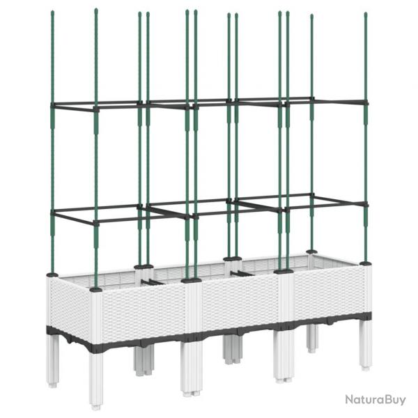 Jardinire bac lit surlev plantes fleurs terrasse jardin avec treillis 120 x 40 x 142,5 cm PP bla