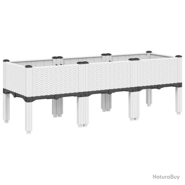 Jardinire bac lit surlev plantes fleurs terrasse jardin avec pieds 120 x 40 x 42 cm PP blanc 02_