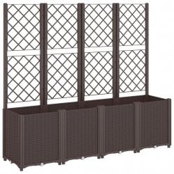 Jardinière bac lit surélevé plantes fleurs terrasse jardin avec treillis 160 x 40 x 140 cm PP marro