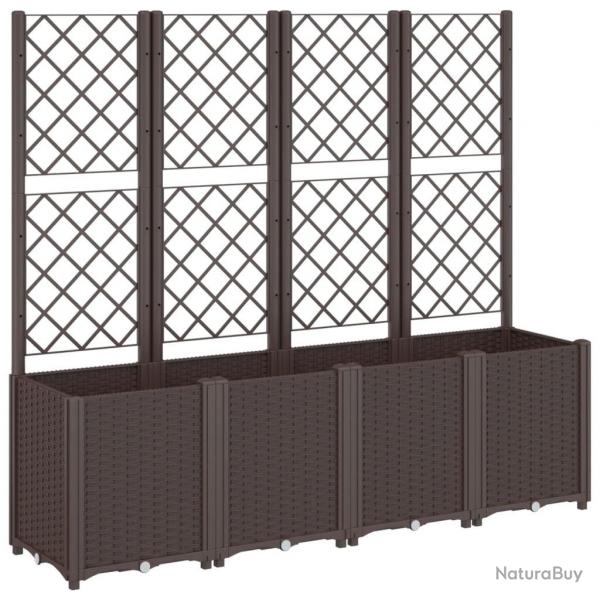 Jardinire bac lit surlev plantes fleurs terrasse jardin avec treillis 160 x 40 x 140 cm PP marro