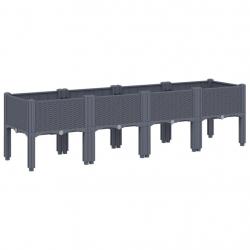 Jardinière bac lit surélevé plantes fleurs terrasse jardin avec pieds 160 x 40 x 42 cm PP gris 02_0