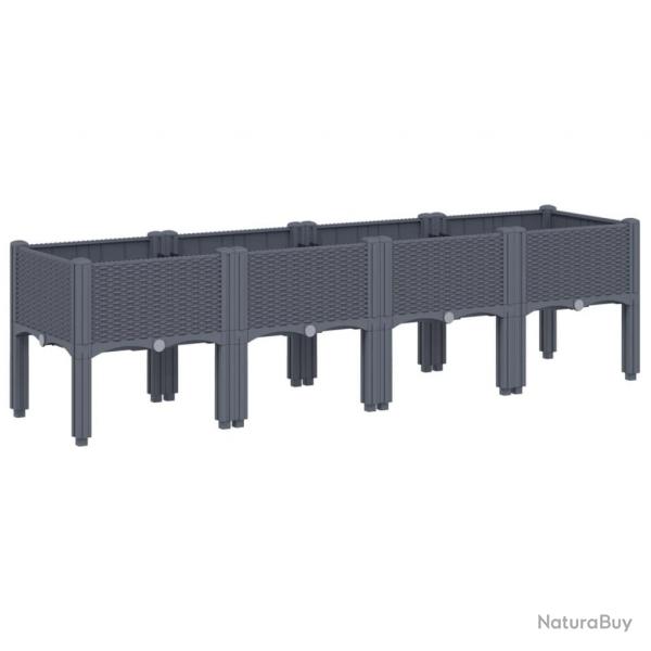Jardinire bac lit surlev plantes fleurs terrasse jardin avec pieds 160 x 40 x 42 cm PP gris 02_0