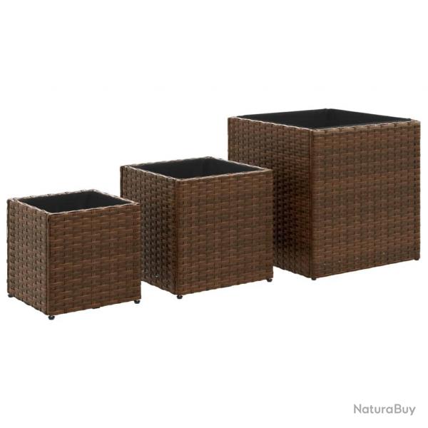 Jardinire bac lit surlev plantes fleurs jardin terrasses d'extrieur 3 pcs rsine tresse marron