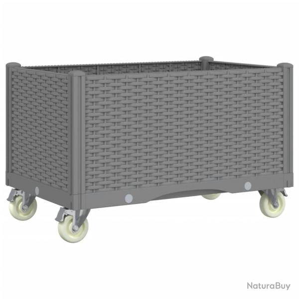 Jardinire bac lit surlev plantes fleurs terrasse jardin  roulettes clair 80 x 50 x 54 cm PP gri