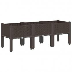 Jardinière bac lit surélevé plantes fleurs terrasse jardin avec pieds 120 x 40 x 42 cm PP marron 02
