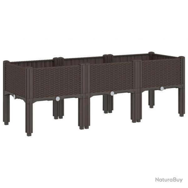 Jardinire bac lit surlev plantes fleurs terrasse jardin avec pieds 120 x 40 x 42 cm PP marron 02