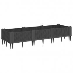 Jardinière bac lit surélevé plantes fleurs terrasse jardin avec piquets 125 x 40 x 28,5 cm PP noir