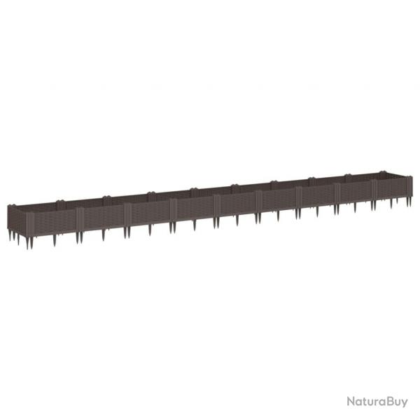 Jardinire bac lit surlev plantes fleurs terrasse jardin avec piquets 362,5 x 42,5 x 28,5 cm PP m