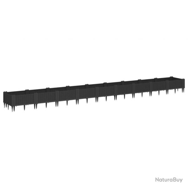 Jardinire bac lit surlev plantes fleurs terrasse jardin avec piquets 362,5 x 42,5 x 28,5 cm PP n