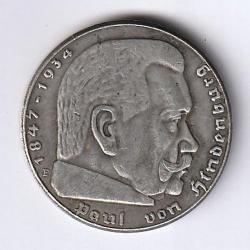 Pièce de Monnaie ALLEMAGNE 5 Reichsmark Maréchal Paul von Hindenburg 1936 Muldenhütten - E