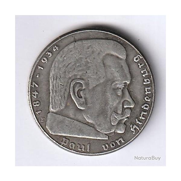 Pice de Monnaie ALLEMAGNE 5 Reichsmark Marchal Paul von Hindenburg 1936 Muldenhtten - E