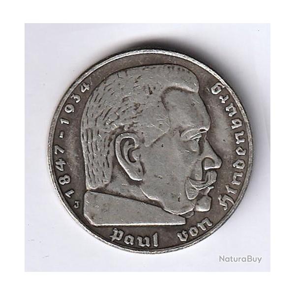 Pice de Monnaie ALLEMAGNE 5 Reichsmark Marchal Paul von Hindenburg 1937 Hambourg