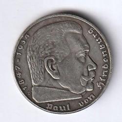 ALLEMAGNE 2 Reichsmark aigle surmontant une swastika / Maréchal Paul von Hindenburg 1939 Munich