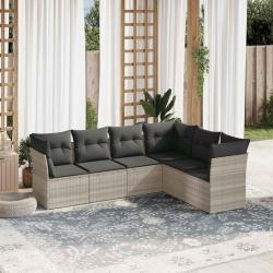 Salon de jardin 6 pcs avec coussins gris clair résine tressée alsavelo
