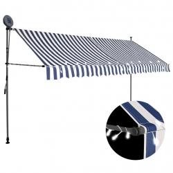 Auvent manuel rétractable avec LED 400 cm Bleu et blanc alsavelo