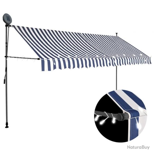 Auvent manuel rtractable avec LED 400 cm Bleu et blanc alsavelo