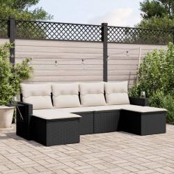 Salon de jardin 6 pcs avec coussins noir résine tressée alsavelo