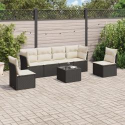 Salon de jardin 7 pcs avec coussins noir résine tressée alsavelo
