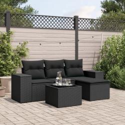 Salon de jardin 5 pcs avec coussins noir résine tressée alsavelo