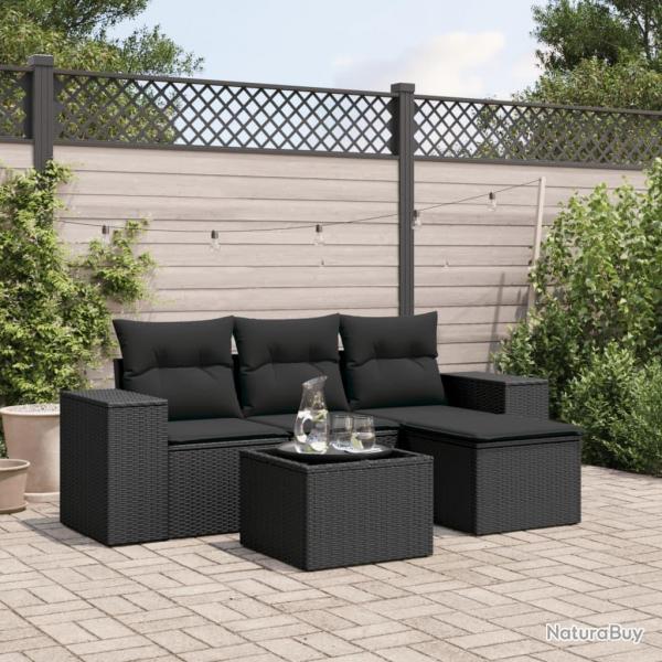 Salon de jardin 5 pcs avec coussins noir rsine tresse alsavelo