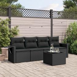 Salon de jardin 5 pcs avec coussins noir résine tressée alsavelo