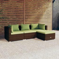 Salon de jardin 4 pcs avec coussins Résine tressée Marron alsavelo