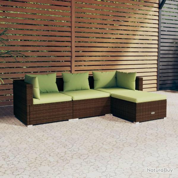Salon de jardin 4 pcs avec coussins Rsine tresse Marron alsavelo