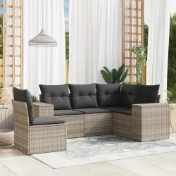 Salon de jardin 5 pcs avec coussins gris clair résine tressée alsavelo