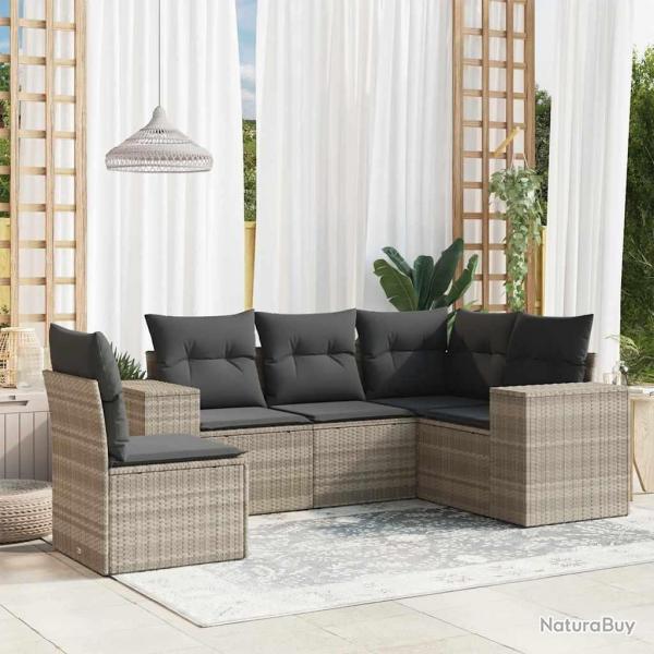 Salon de jardin 5 pcs avec coussins gris clair rsine tresse alsavelo