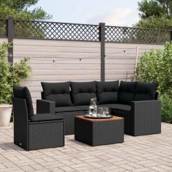 Salon de jardin 6 pcs avec coussins noir résine tressée alsavelo